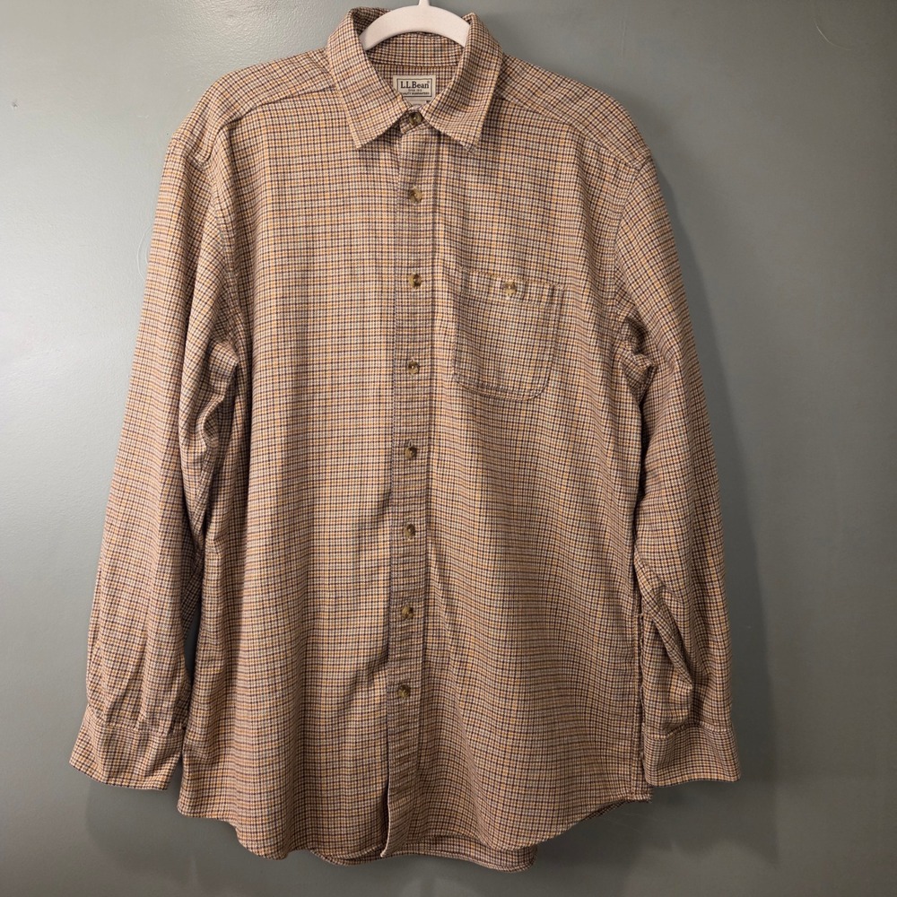 L.L. Bean Men's 100% Cotton Flannel Button Up Shirt Houndstooth Size M Tall